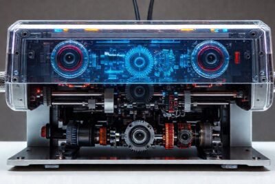 Impresora futurista con pantalla holográfica