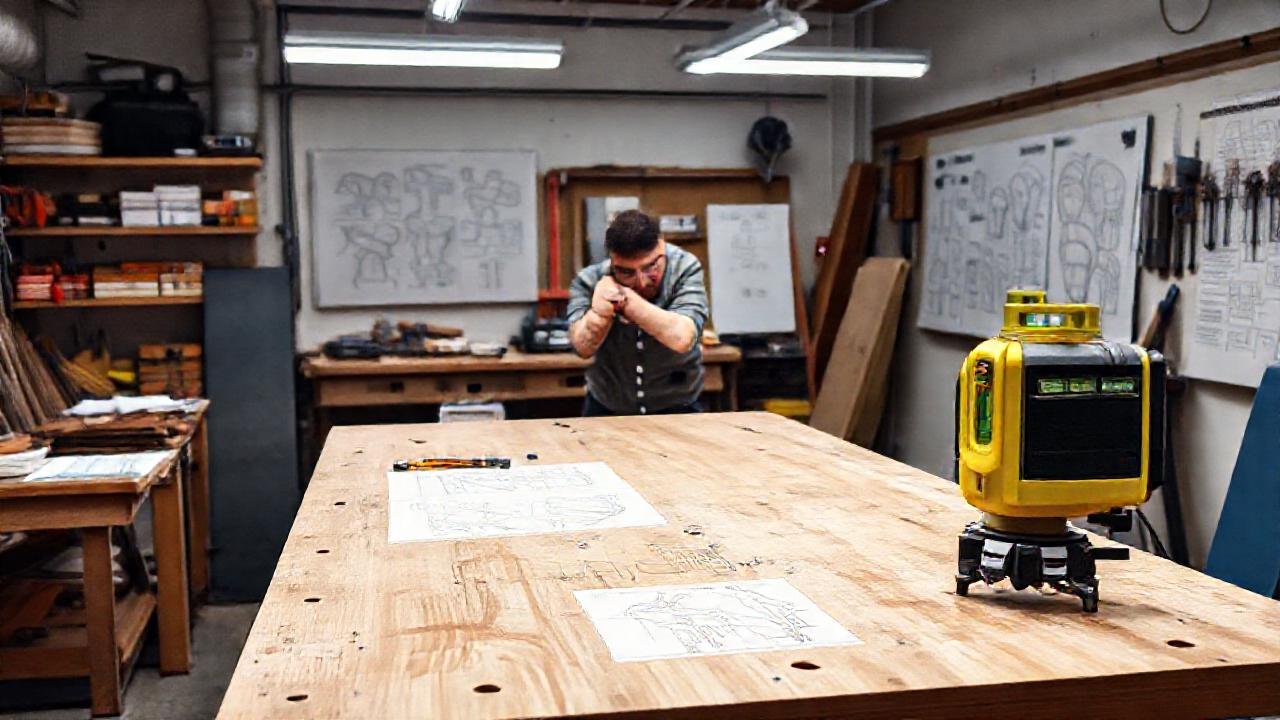 El técnico ajusta la mesa con láser